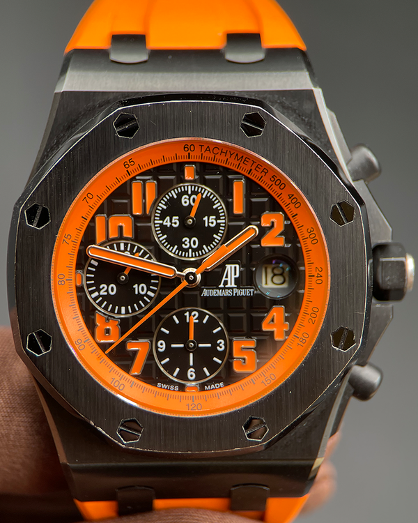 Audemars Piguet Royal Oak Offshore Chronograph "Volcano" 42MM Black Dial Aftermarket Rubber Strap (26170ST.OO.D101CR.01)
