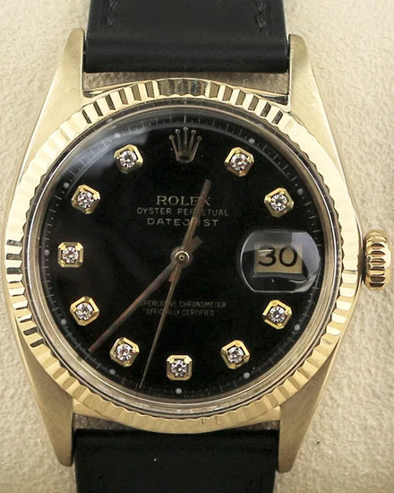Rolex Datejust 36MM Aftermarket Black Dial Aftermarket Leather Strap (1601)