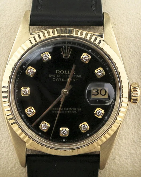 Rolex Datejust 36MM Aftermarket Black Dial Aftermarket Leather Strap (1601)