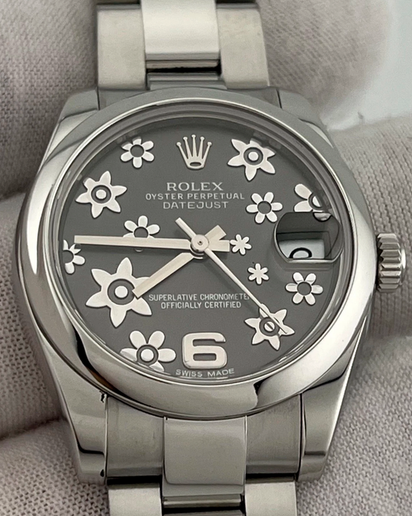 2014 Rolex Datejust 31MM Rhodium "Floral Motif" Dial Oyster Bracelet (178240)