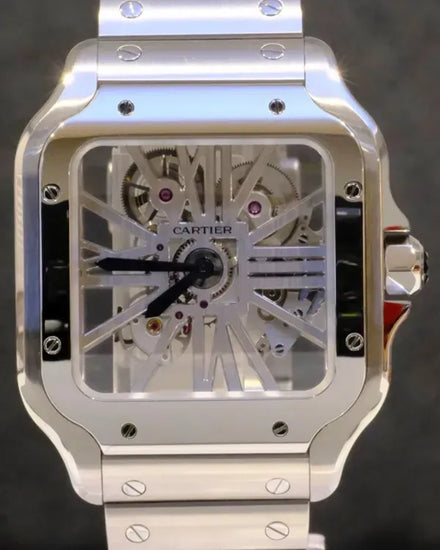 2021 Cartier Santos De Cartier 39.8MM Skeleton Dial Steel Bracelet (WHSA0015)