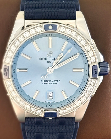 2024 Breitling Super Chronomat 38MM Ice Blue Dial Rubber Strap (A17356531C1S1)