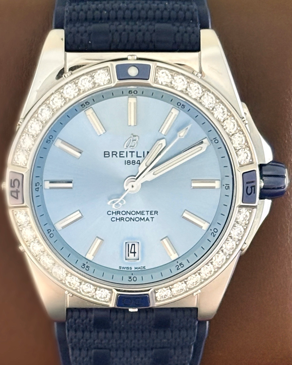 2024 Breitling Super Chronomat 38MM Ice Blue Dial Rubber Strap (A17356531C1S1)