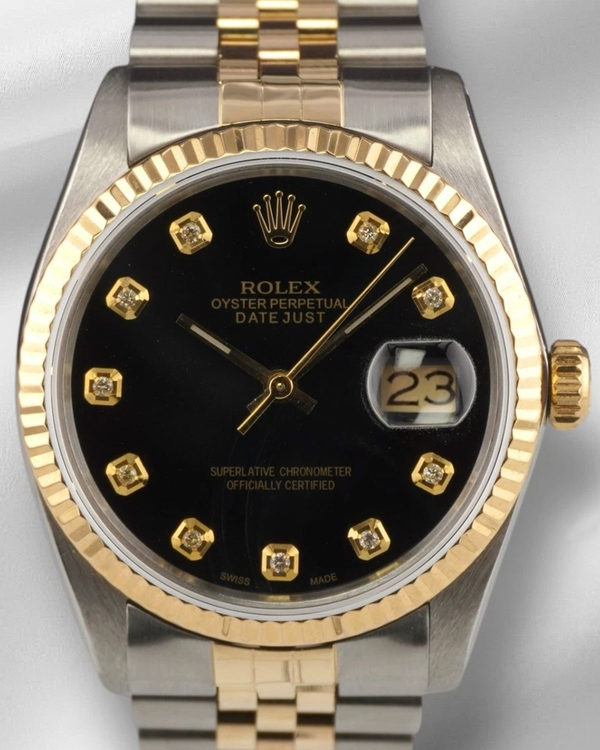 Rolex Datejust 36MM Aftermarket Black Dial Aftermarket Two-Tone Jubilee Bracelet (16013)