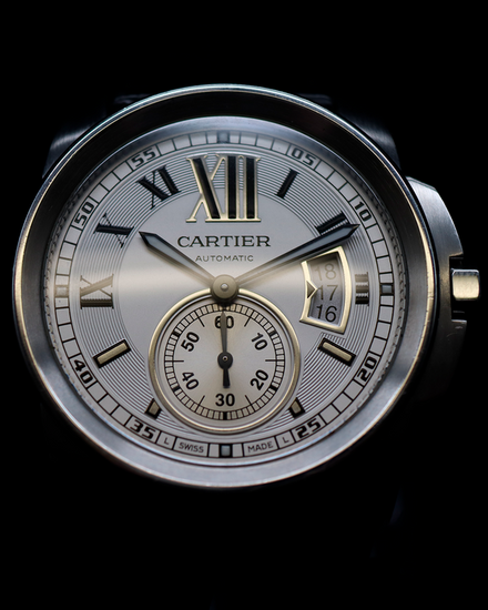 2010 Cartier Calibre de Cartier 42MM Silver Dial Leather Strap (W7100037)