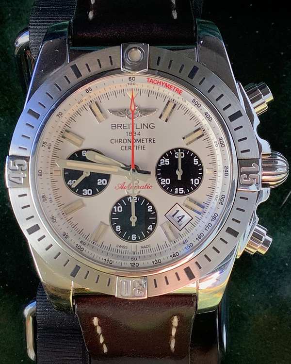 2014 Breitling Chronomat 44MM Silver Dial Leather Strap (AB01154G/G786)