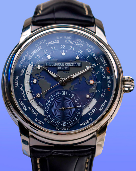 No Reserve - Frederique Constant Worldtimer Manufacture 42MM Blue Dial Leather Strap (FC-718X4H4/6)