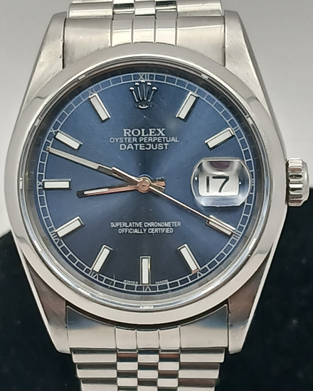 2000 Rolex Datejust 36MM Aftermarket Blue Dial Jubilee Bracelet (16200)