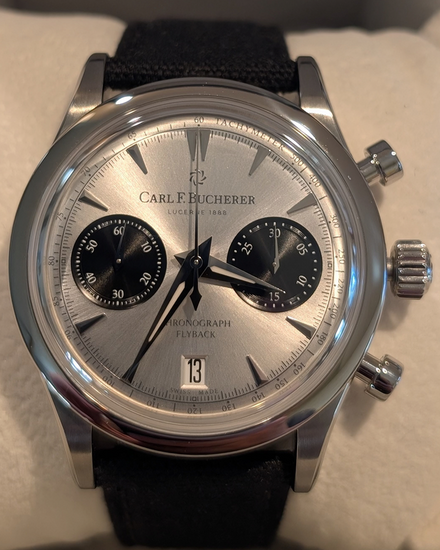 2024 Carl F. Bucherer Manero Flyback Chronograph 40MM Silver Dial Textile Strap (00.10927.08.13.05)