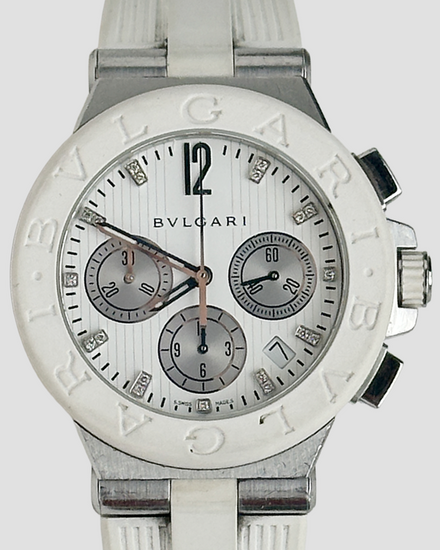 Bvlgari Diagono 44MM White Dial Rubber Strap (DG40SCH)