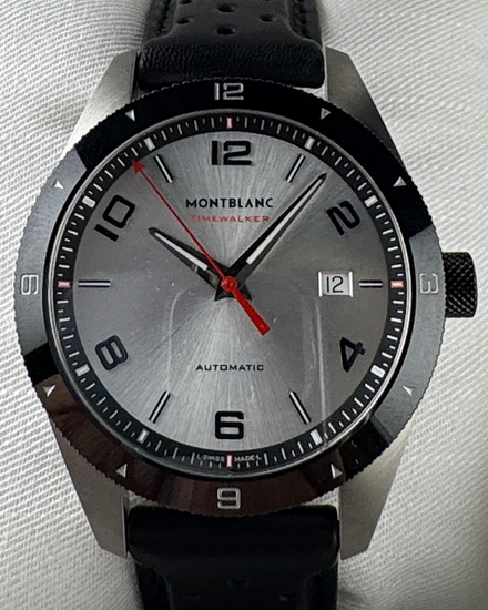 Montblanc Timewalker 41MM Silver Dial Leather Strap (116058)