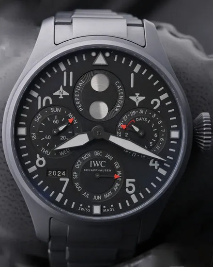 2022 IWC Schaffhausen Pilot Perpetual Calendar "Top Gun Ceratanium" 46.2MM Black Dial Ceramic Bracelet (IW503604)