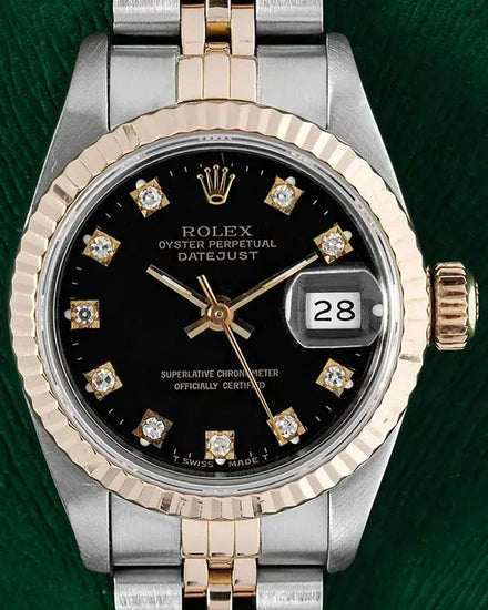 1990 Rolex Lady-Datejust 26MM Black Dial Two-Tone Jubilee Bracelet (69173)