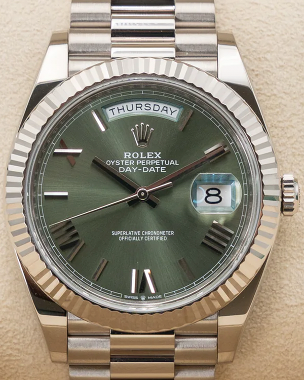 2025 Rolex Day-Date 40MM Green Dial White Gold President Bracelet (228239)