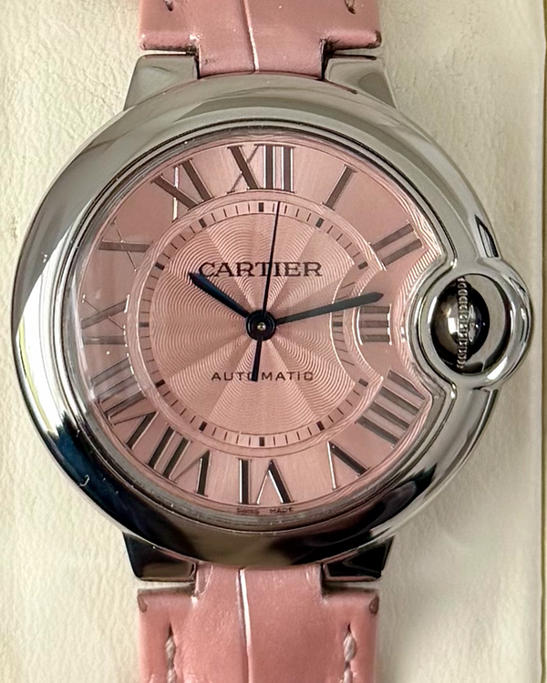 2019 Cartier Ballon Bleu 33MM Pink Dial Leather Strap (WSBB0002)