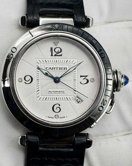 Cartier Pasha De Cartier Seatimer 38MM Silver Dial Leather Strap (W3103155)