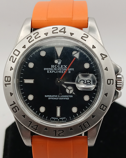 Rolex Explorer II 40MM Black Dial Aftermarket Rubber Strap (16570)