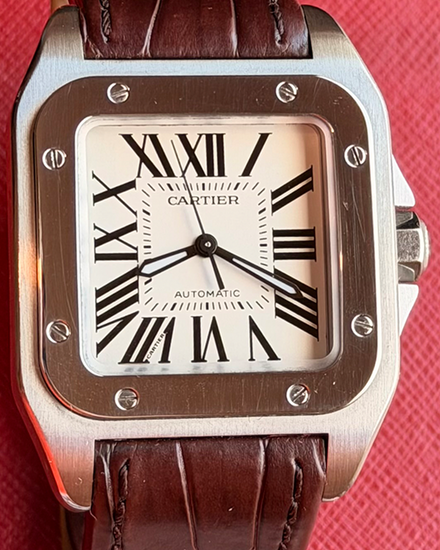 Cartier Santos 100 33MM Silver Dial Leather Strap (2878)
