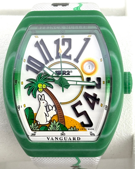 2025 Franck Muller Vanguard Beach “Green Rabbit” 41MM White Dial Textile Strap (V 41 SC DT BEACH FR2 VR VE GF)