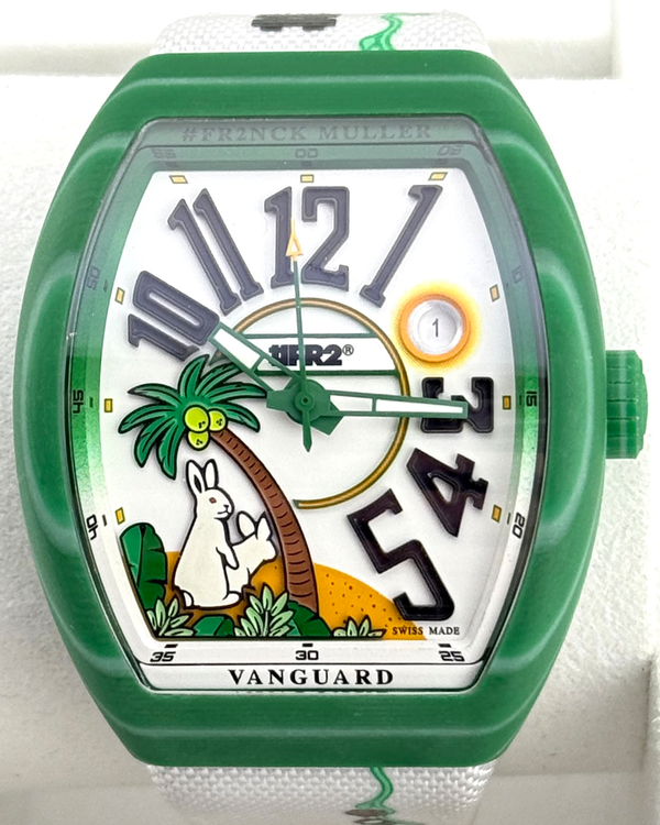 2025 Franck Muller Vanguard Beach “Green Rabbit” 41MM White Dial Textile Strap (V 41 SC DT BEACH FR2 VR VE GF)
