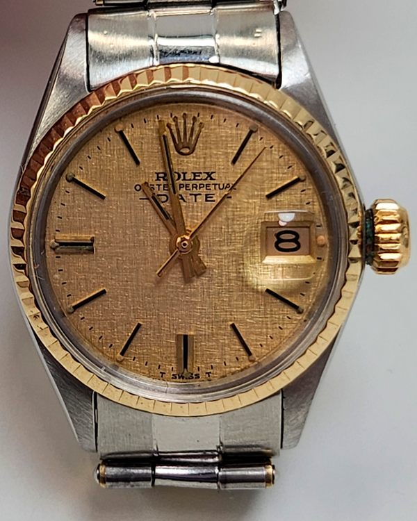 Rolex Oyster Perpetual Date 26MM Champagne "Linen" Dial Two-Tone Oyster Bracelet (6516)
