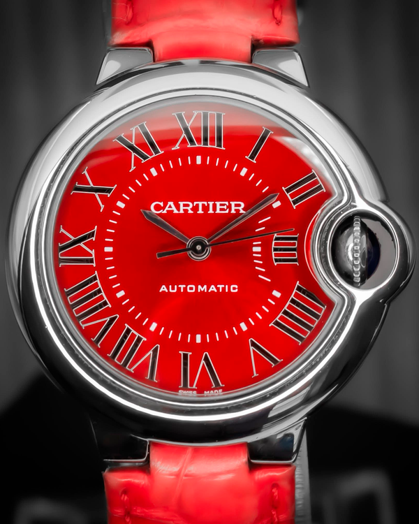 2018 Cartier Ballon Bleu 33MM Red Dial Leather Strap (WSBB0022)
