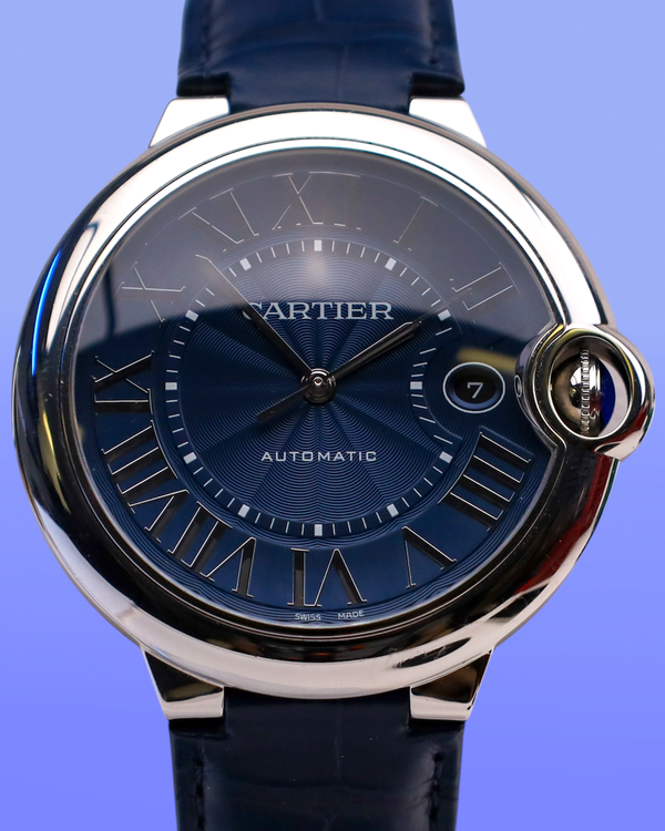 No Reserve - 2019 Cartier Ballon Bleu 42MM Blue Dial Leather Strap (WSBB0027)
