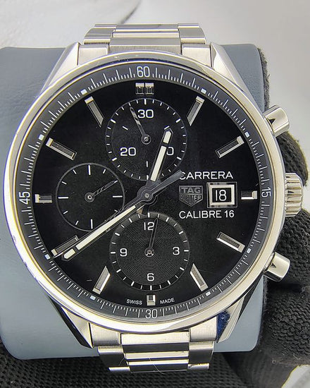 Tag Heuer Carrera Calibre 16 41MM Black Dial Steel Bracelet (CBK2110.BA0715)