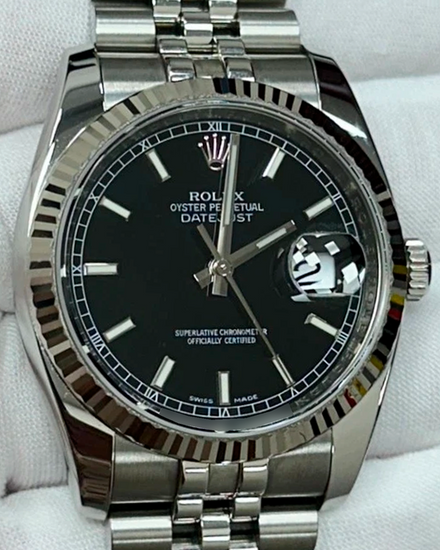 2010 Rolex Datejust 36MM Black Dial Super Jubilee Bracelet (116234)