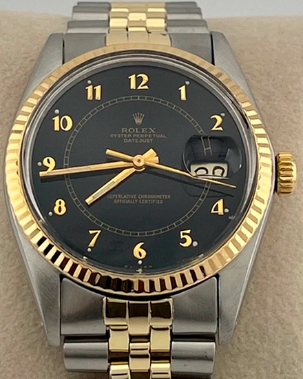 Rolex Datejust 36MM Black "Boiler Gauge" Dial Two-Tone Jubilee Bracelet (16030)