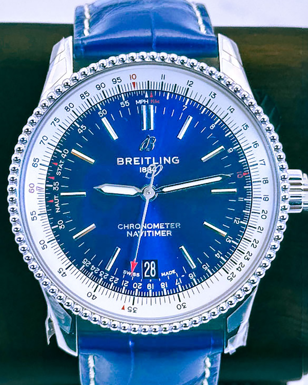 No Reserve - 2021 Breitling Navitimer 38MM Blue Dial Leather Bracelet (A17325)