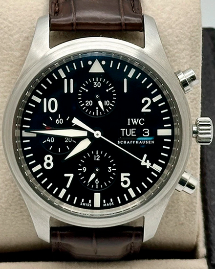 IWC Schaffhausen Pilot Spitfire Chronograph 42MM Black Dial Leather Strap (IW371701)