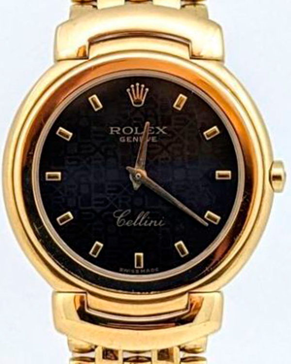 Rolex Cellini 33MM Quartz Black "Jubilee Motif" Dial Yellow Gold Bracelet (6622)