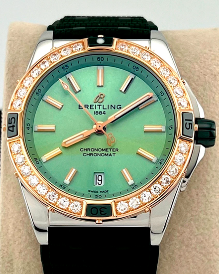 2023 Breitling Super Chronomat 38MM Mint Green Dial Rubber Strap (U17356)