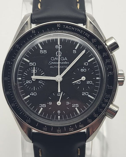 Omega Speedmaster Reduced 39MM Black Dial Aftermarket Leather Strap (3510.50.00)