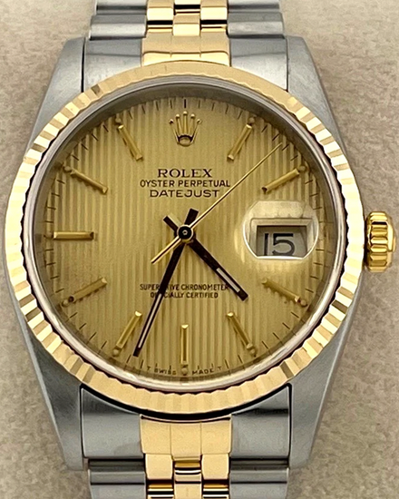 2000 (P Serial) Rolex Datejust 36MM Champagne Tapestry Dial Two-Tone Jubilee Bracelet (16233)