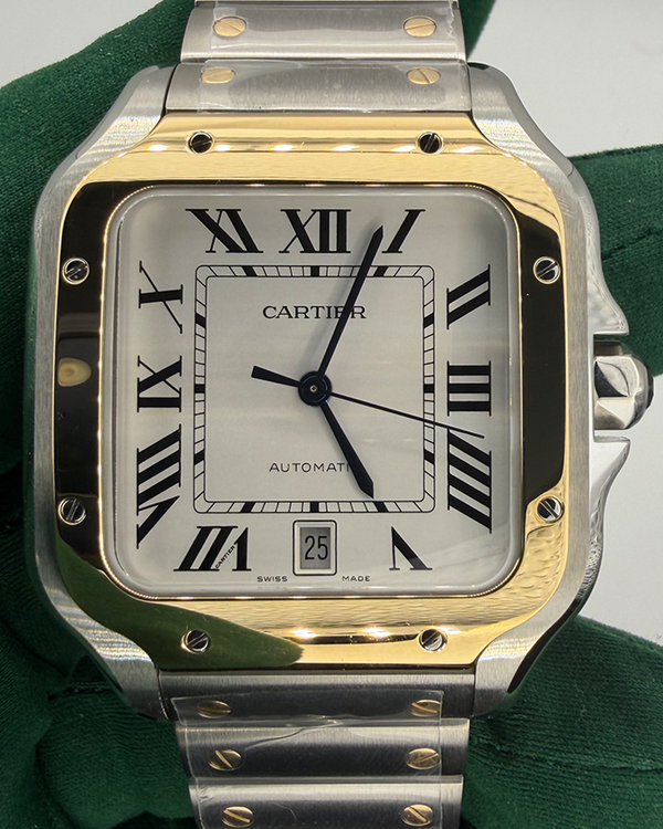 2025 Cartier Santos De Cartier 39.8MM White Dial Two-Tone Bracelet (W2SA0009)