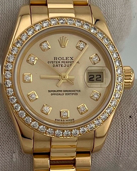 2004 Rolex Lady-Datejust 26MM Champagne Dial Yellow Gold President Bracelet (179138)