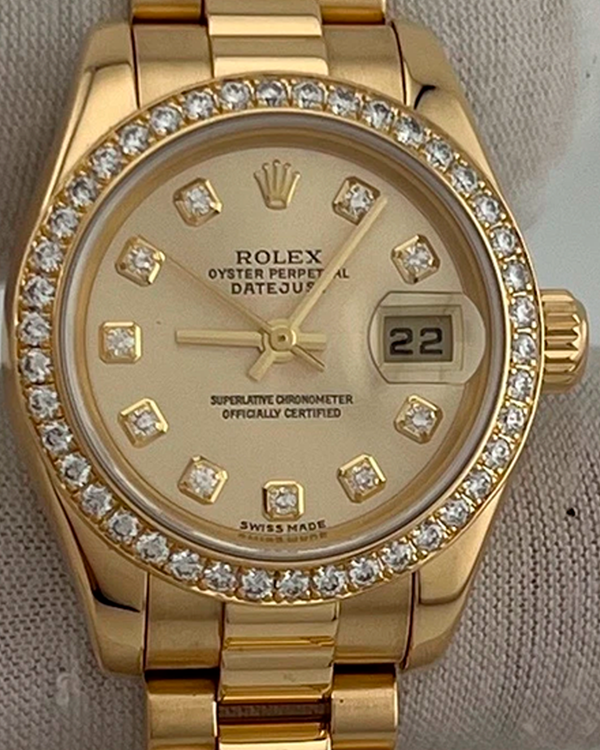 2004 Rolex Lady-Datejust 26MM Champagne Dial Yellow Gold President Bracelet (179138)
