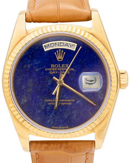 Rolex Day-Date 36MM Aftermarket Lapis Lazuli Dial Aftermarket Leather Strap (18038)