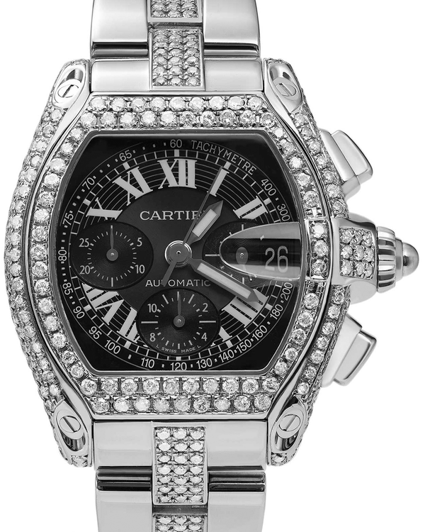 Cartier Roadster XL 48MM Black Dial Steel Bracelet (2618)