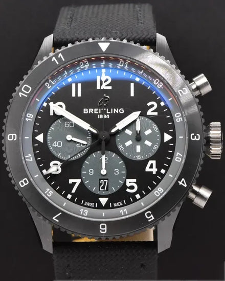 Breitling Super Avi B04 Chronograph GMT 46MM Black Dial Leather Strap (SB0445)