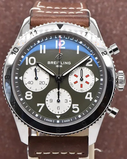 2023 Breitling Classic Avi Chronograph "Curtiss Warhawk" 42MM Green Dial Leather Strap (A23380)