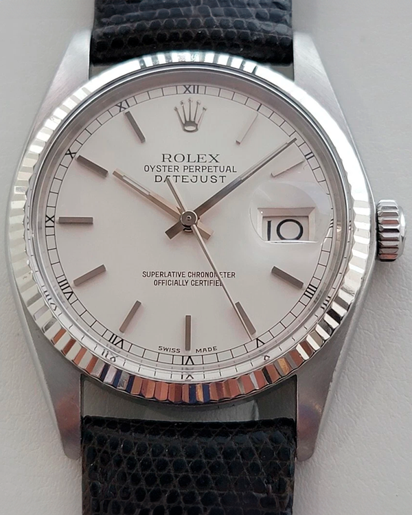 Rolex Datejust 36MM Silver Dial Aftermarket Leather Strap (16014)