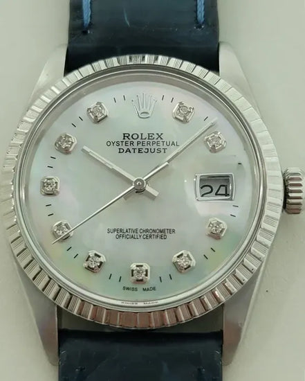 Rolex Datejust 36MM Aftermarket Mother of Pearl Dial Aftermarket Leather Strap (16030)