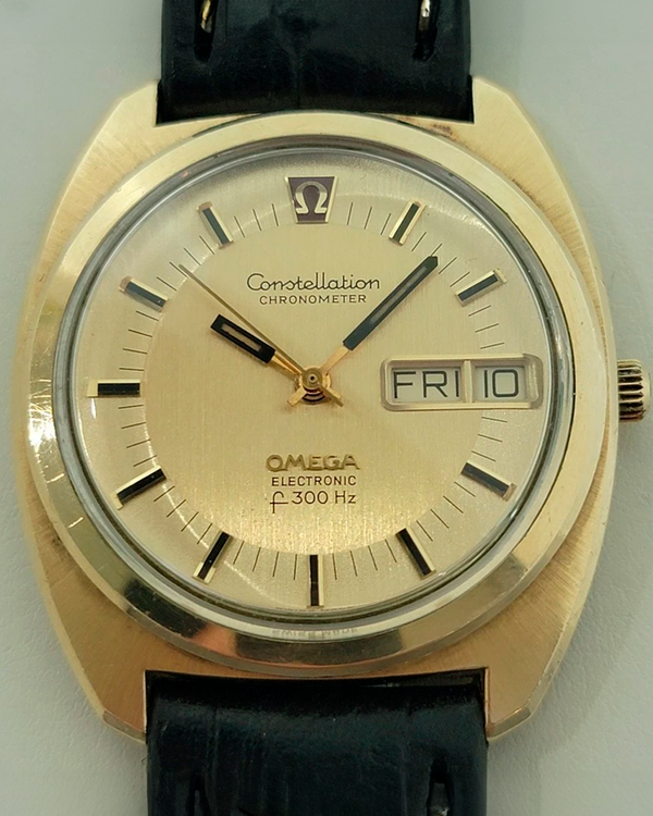 Omega Constellation 38MM Quartz Golden Dial Leather Strap (198.0034)