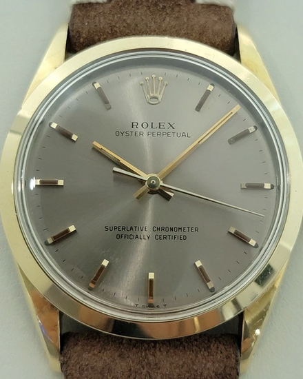 Rolex Oyster Perpetual 34MM Slate Dial Aftermarket Leather Strap (1024)