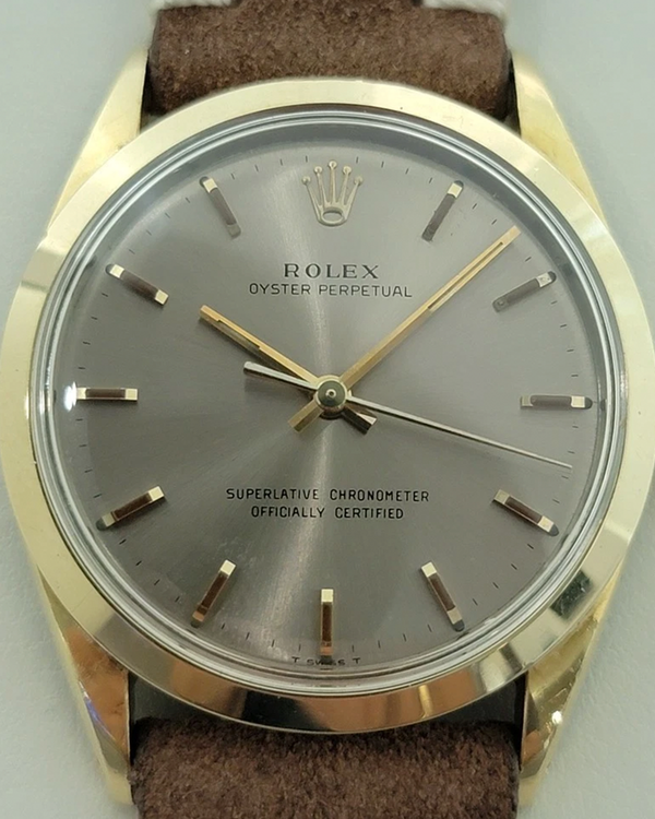 Rolex Oyster Perpetual 34MM Grey Dial Aftermarket Leather Strap (1024)