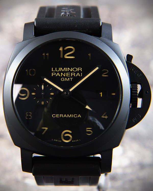 2015 Panerai Luminor 1950 3 Days GMT 44MM Black Dial Rubber Strap (PAM00441)