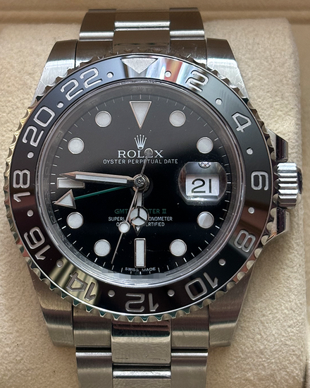 No Reserve - 2014 Rolex GMT-Master II 40MM Black Dial Aftermarket Steel Bracelet (116710LN)